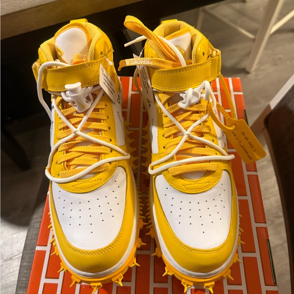 Off-White Yellow and White High-Top Sneakers